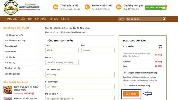 Hướng dẫn đặt hàng 5 Đặt hàng đã chọn mua