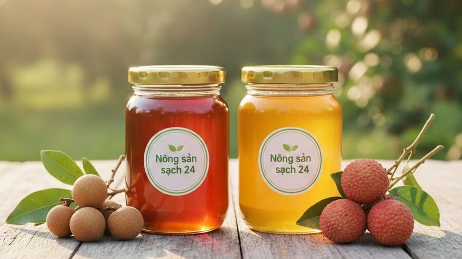 Mật ong hoa nhãn nguyên chất chai 1 lít 18 So sánh mật ong nhãn vải