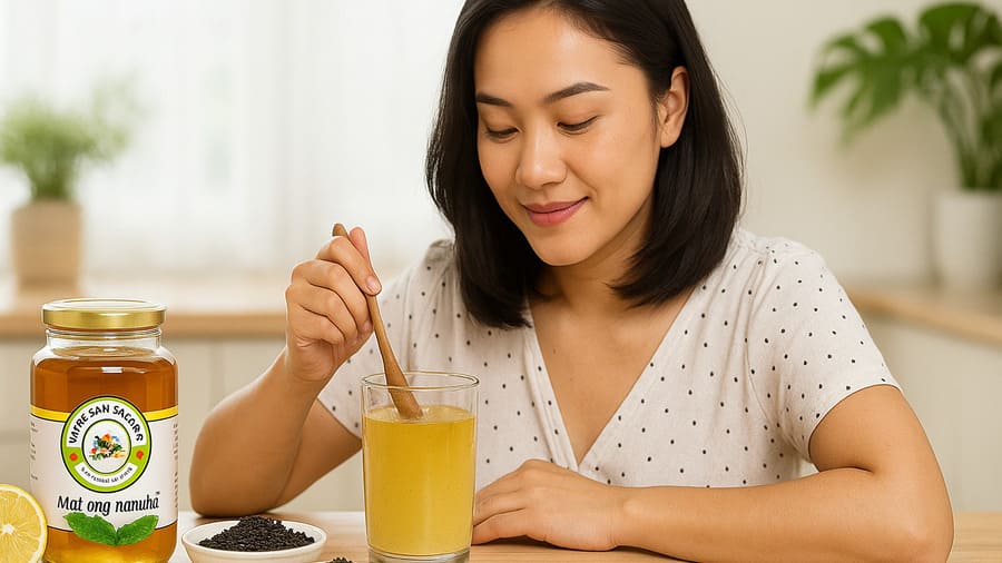 Máu nhiễm mỡ có uống được mật ong không? 8 cách uống đúng 27 Uống mật ong với vừng đen và bột rong biển để giảm máu nhiễm mỡ